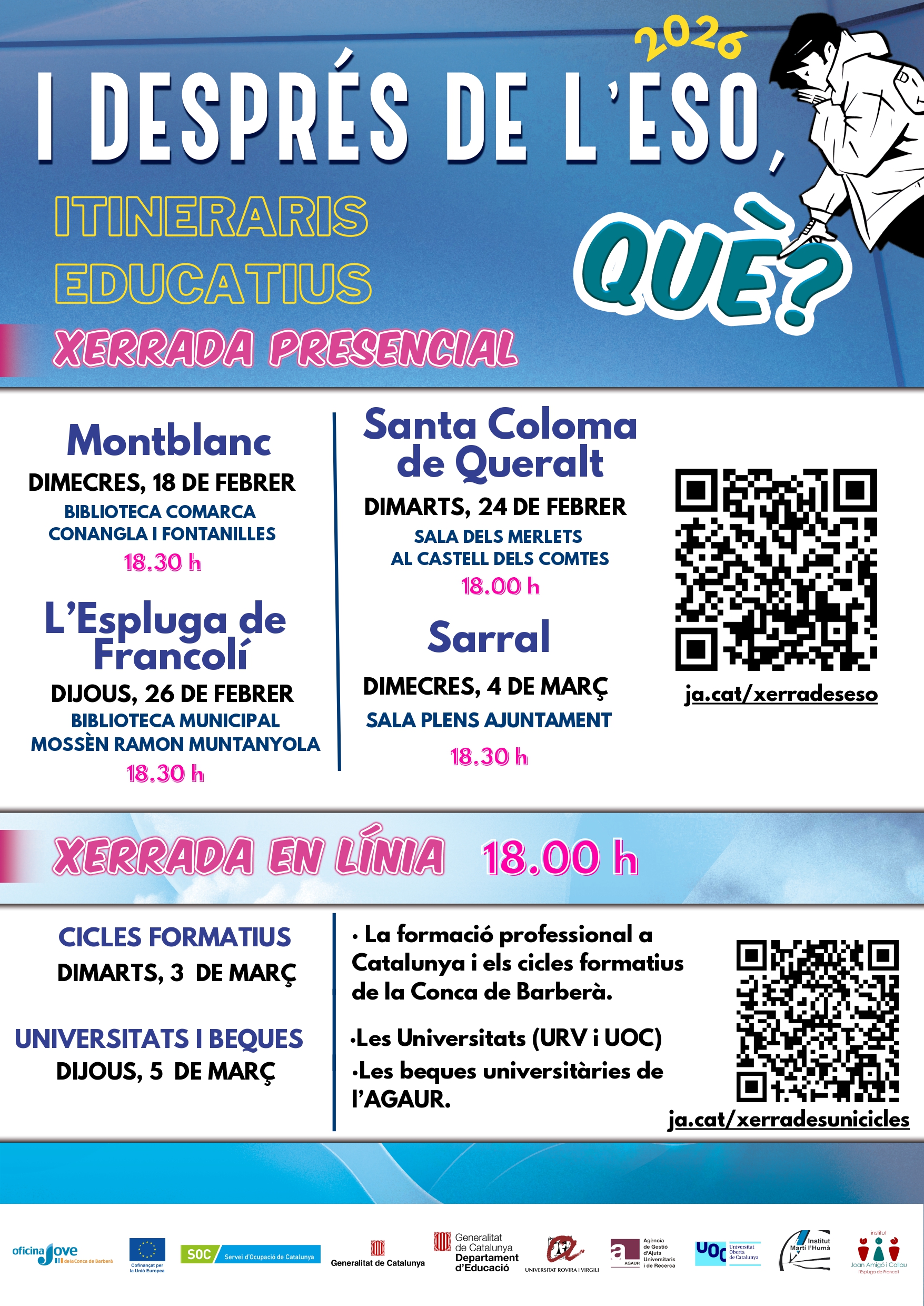 L'oficina jove organitza el cicle de xerrades i després de l’eso, què per orientar el futur acadèmic dels joves de la conca de barberà