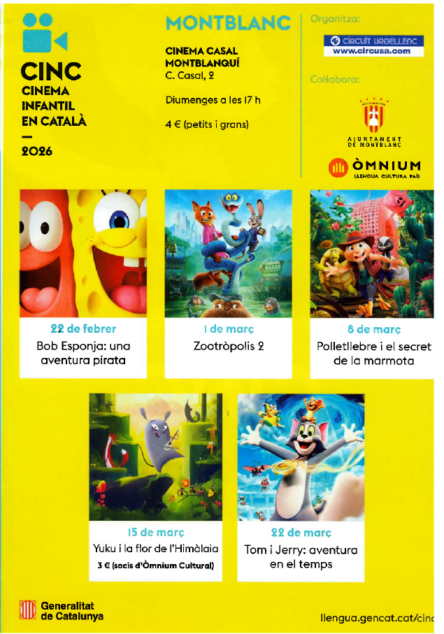 Torna el cicle de cinema infantil en català (cinc) a montblanc