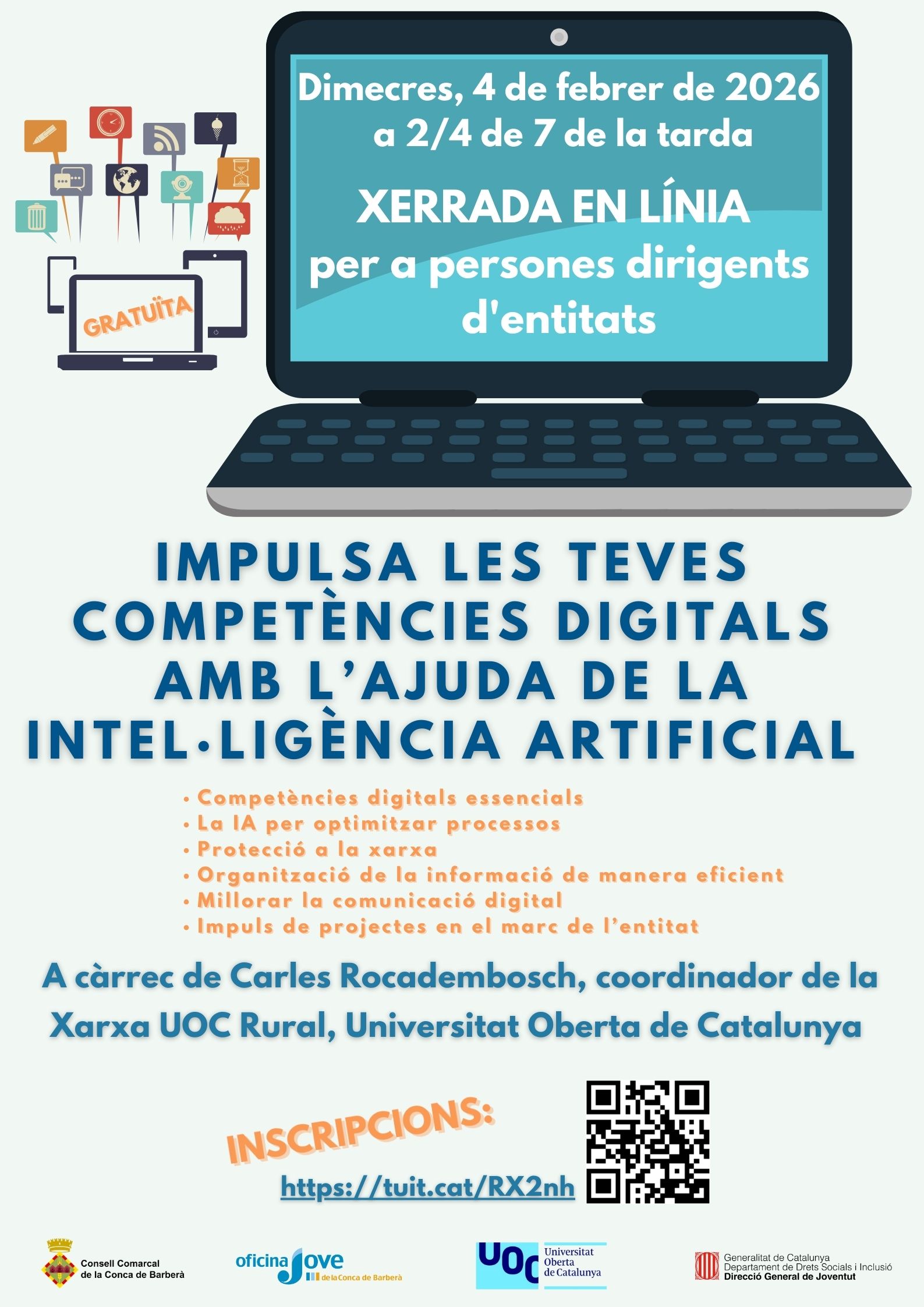 S’ofereix una xerrada sobre les competències digitals i ia a persones dirigents d’entitats