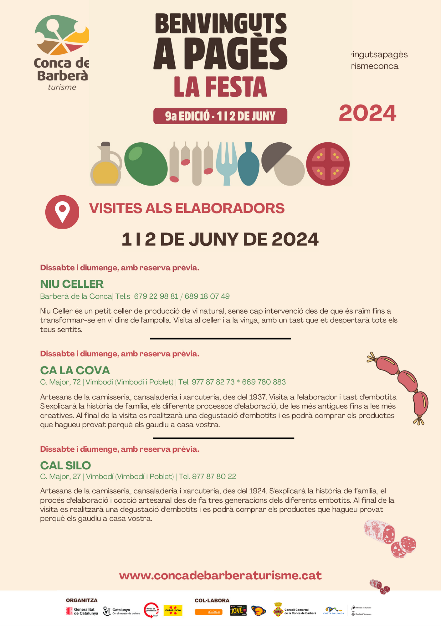 Ja es poden començar a fer les reserves de les visites als elaboradors i explotacions agroalimentàries de la conca de barberà per al benvinguts a pagès “la festa”, que se celebrarà l’1 i 2 de juny 