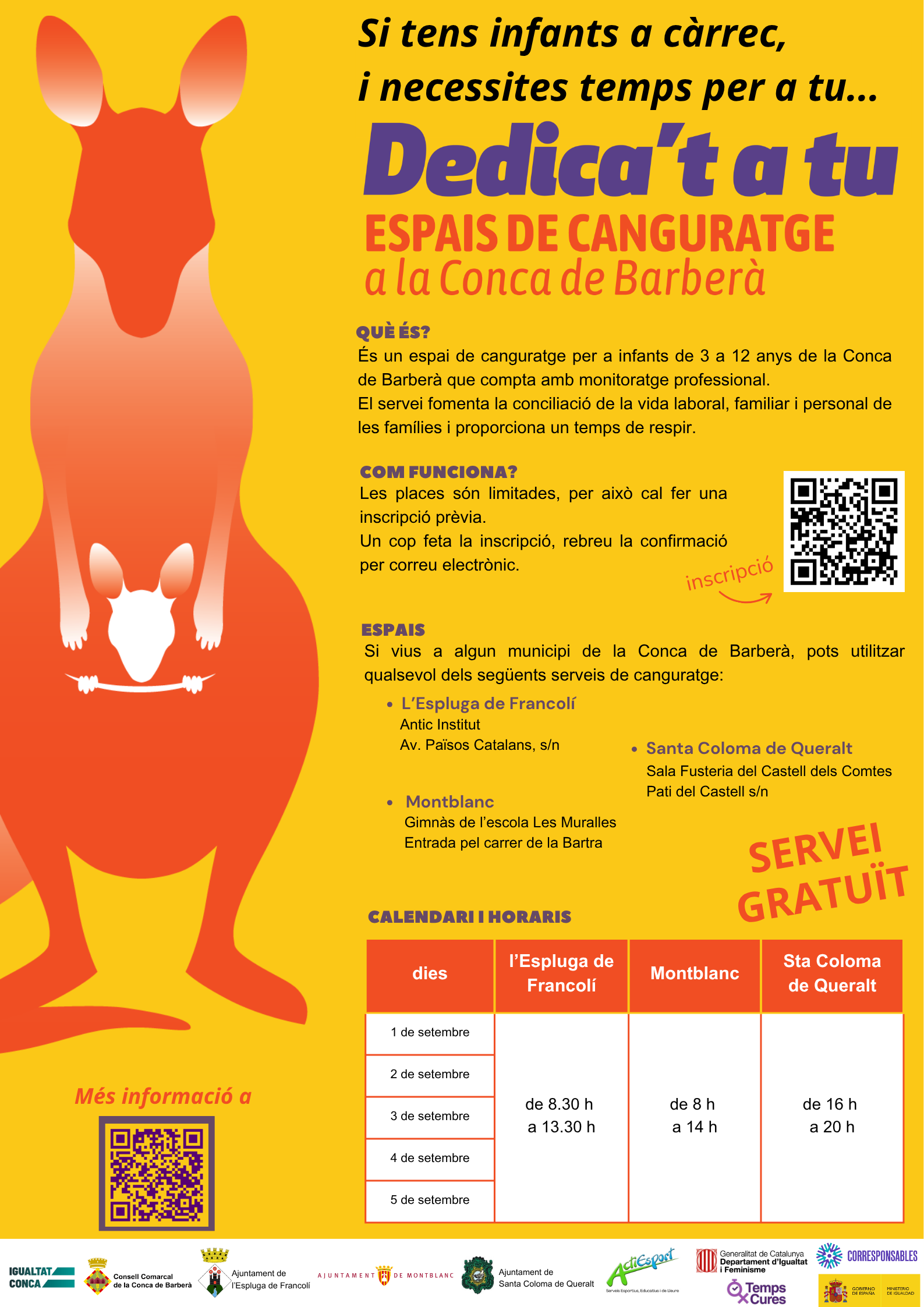 Conciliació i lleure a la conca de barberà: de l’1 al 5 de setembre torna el servei de canguratge