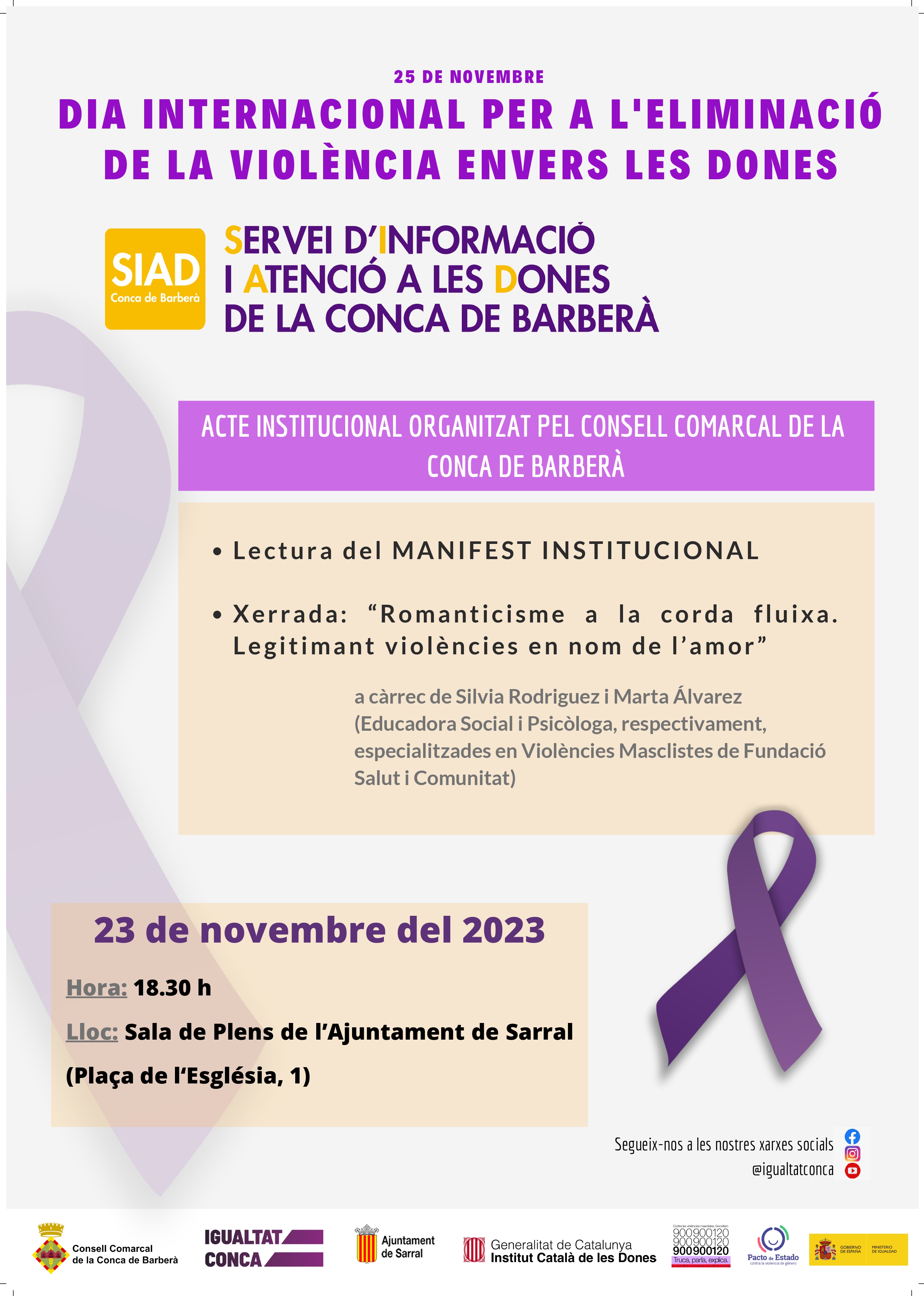 El siad de la conca de barberà prepara una activitat per commemorar el 25n