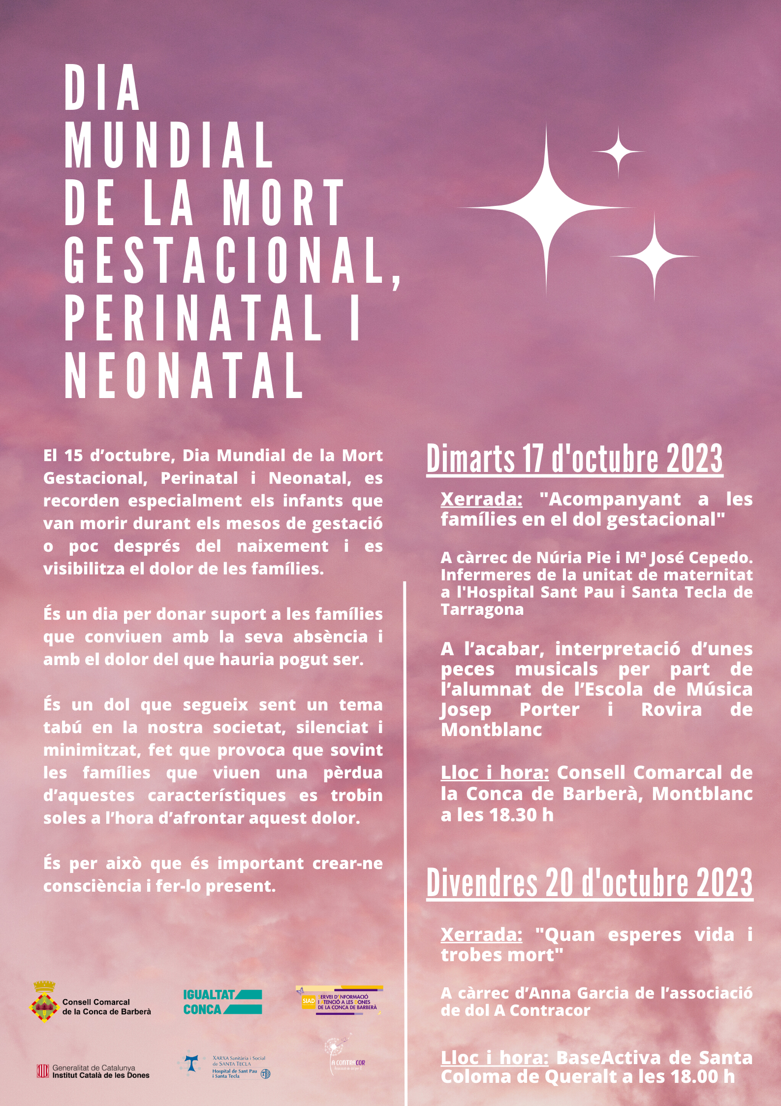 El consell comarcal de la conca de barberà commemora el dia mundial de la mort perinatal, gestacional i neonatal