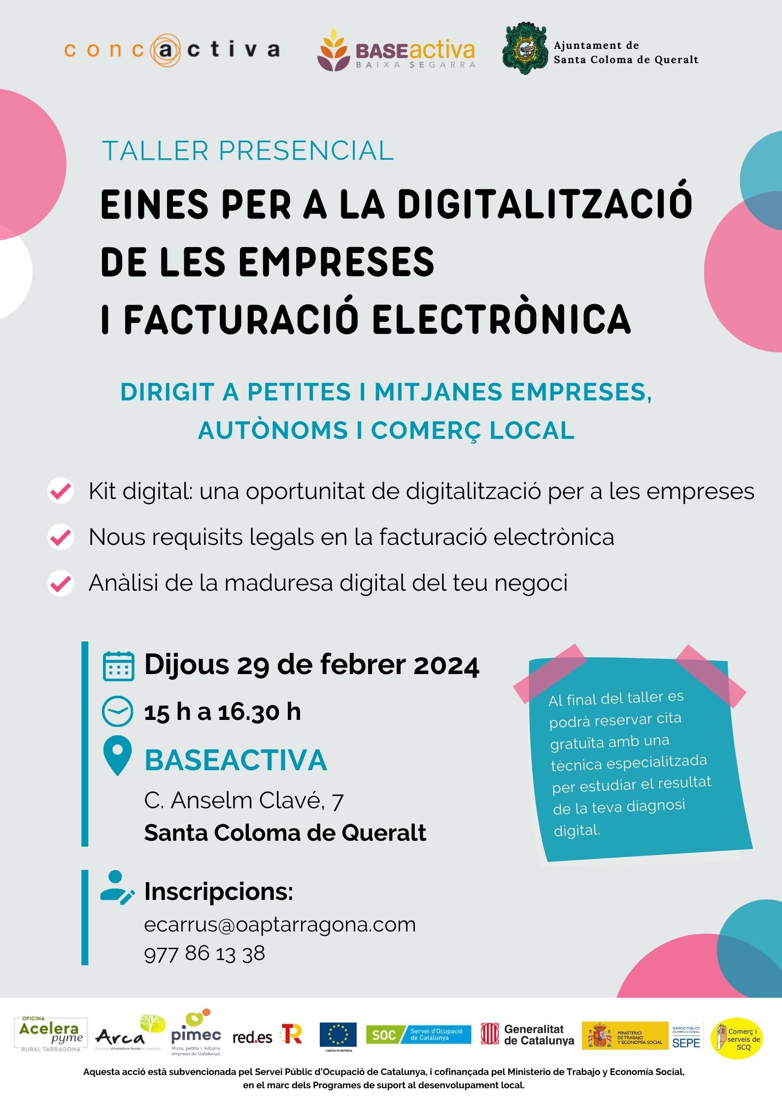"eines per a la digitalització de les empreses i facturació electrònica" a santa coloma de queralt