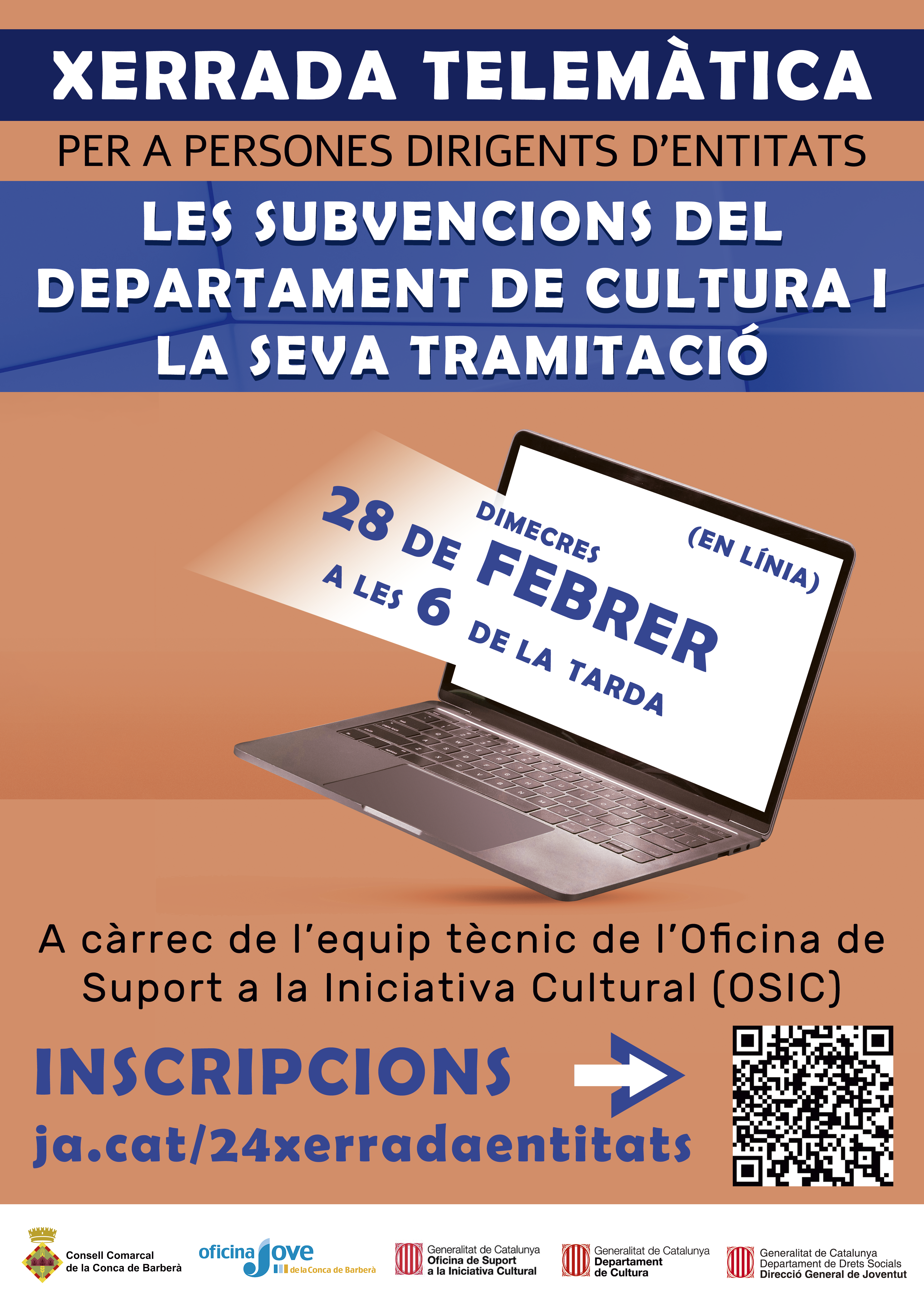 Nova sessió formativa en línia per a persones dirigents d'associacions "les subvencions del departament de cultura i la seva tramitació"