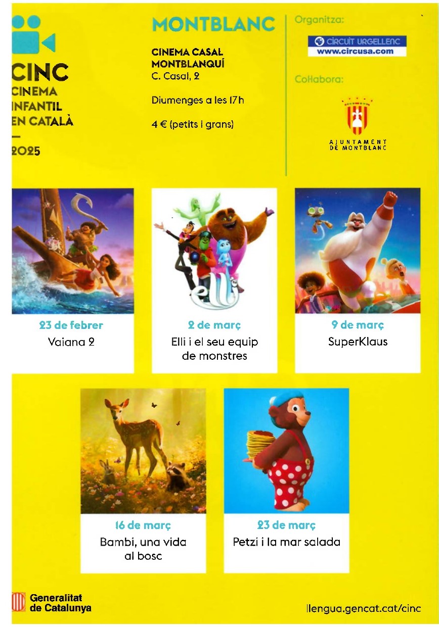Torna el cicle de cinema infantil en català (cinc) a montblanc