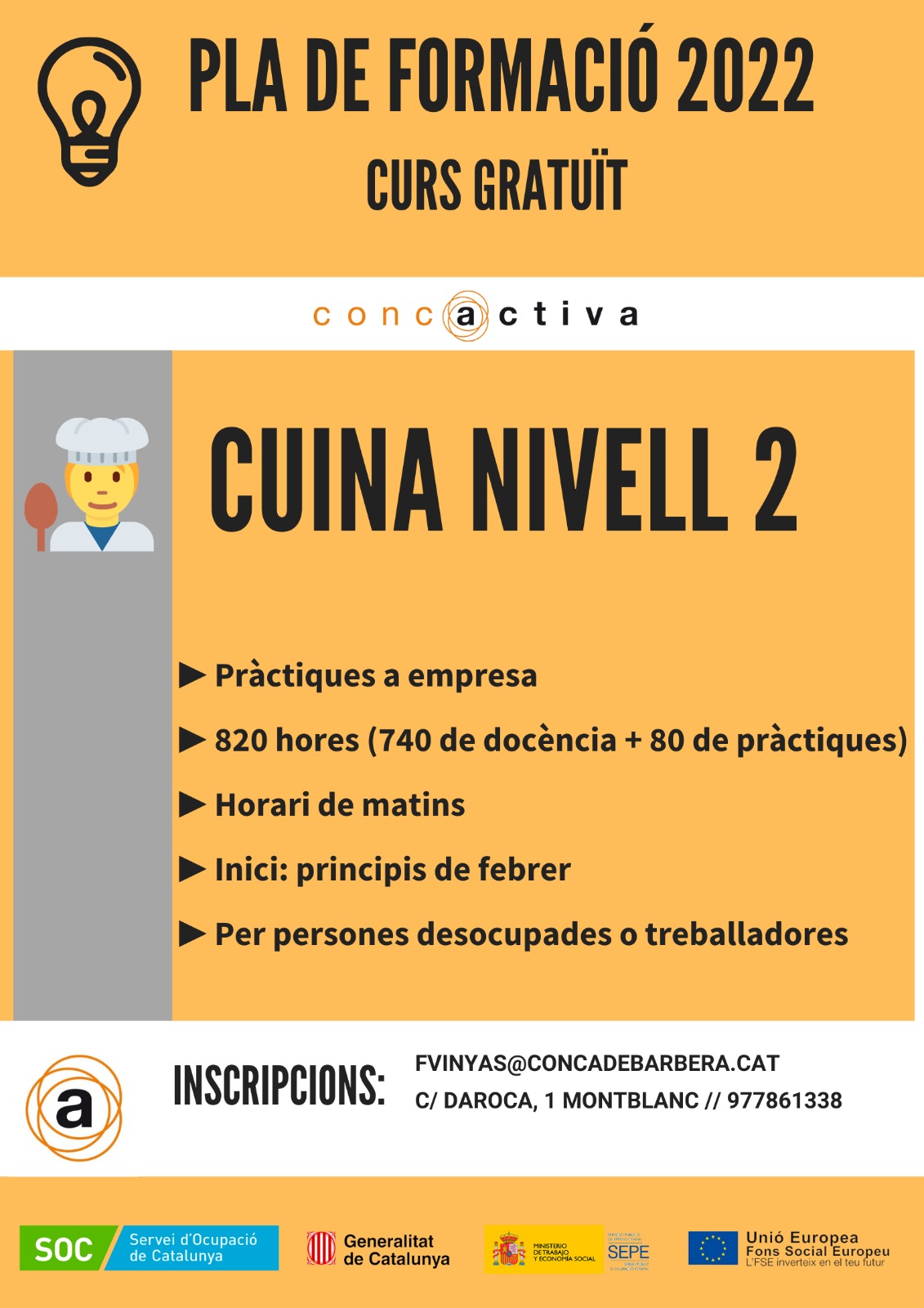 Concactiva organitza una nova formació de cuina