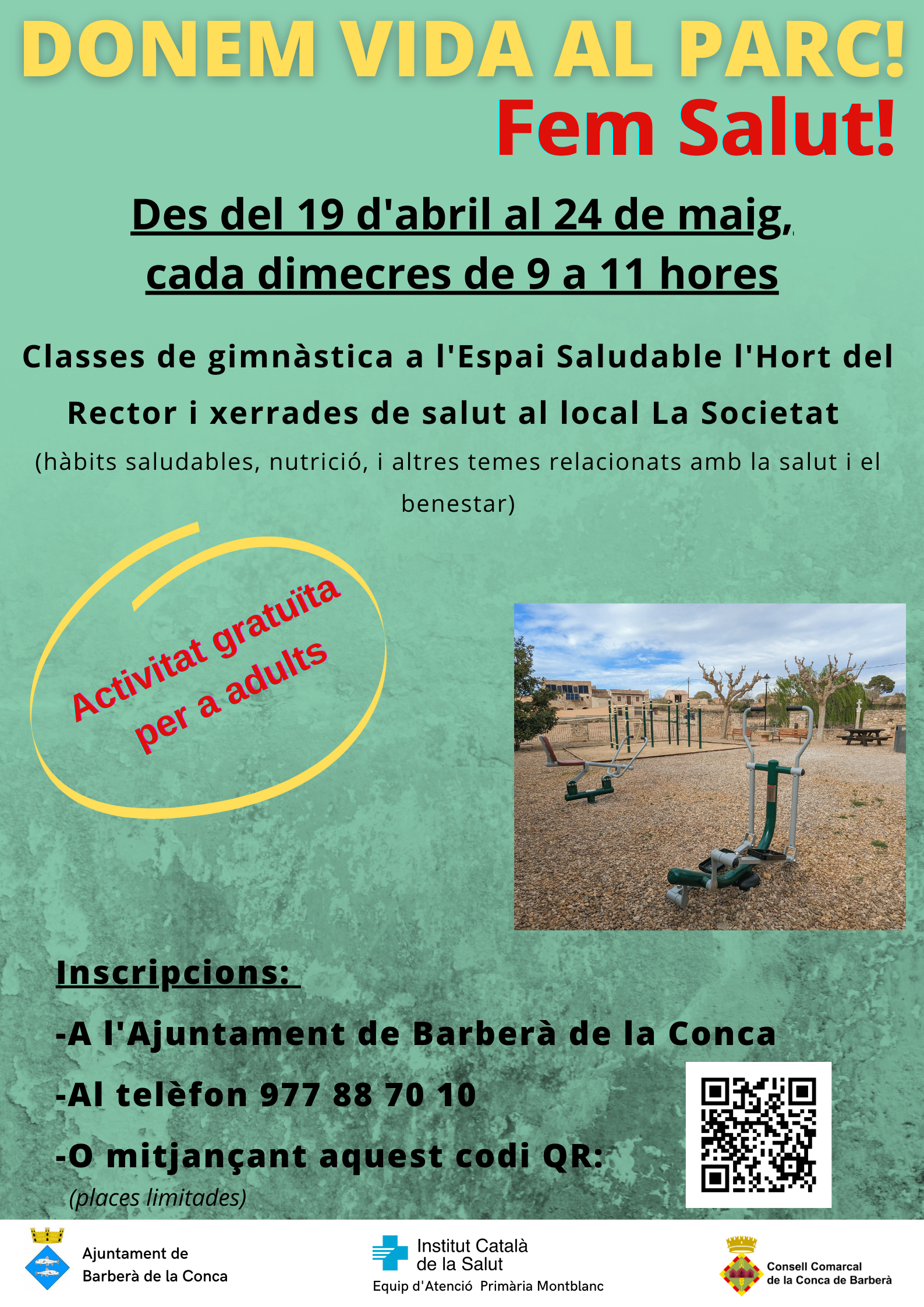 "donem vida al parc! fem salut" s'inicia a barberà de la conca, montblanc i sarral