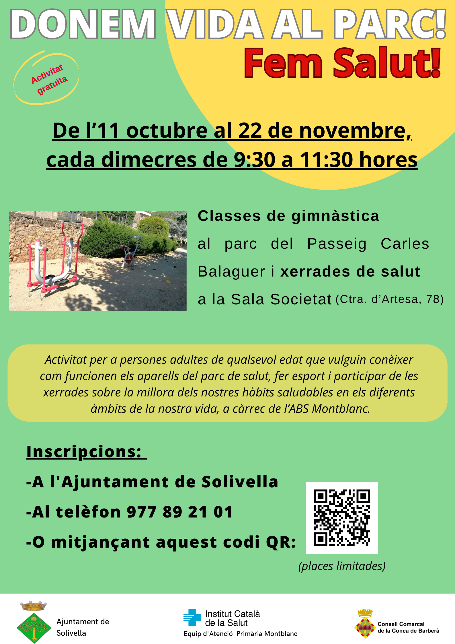 "donem vida al parc! fem salut” nova temporada, aquesta vegada a solivella