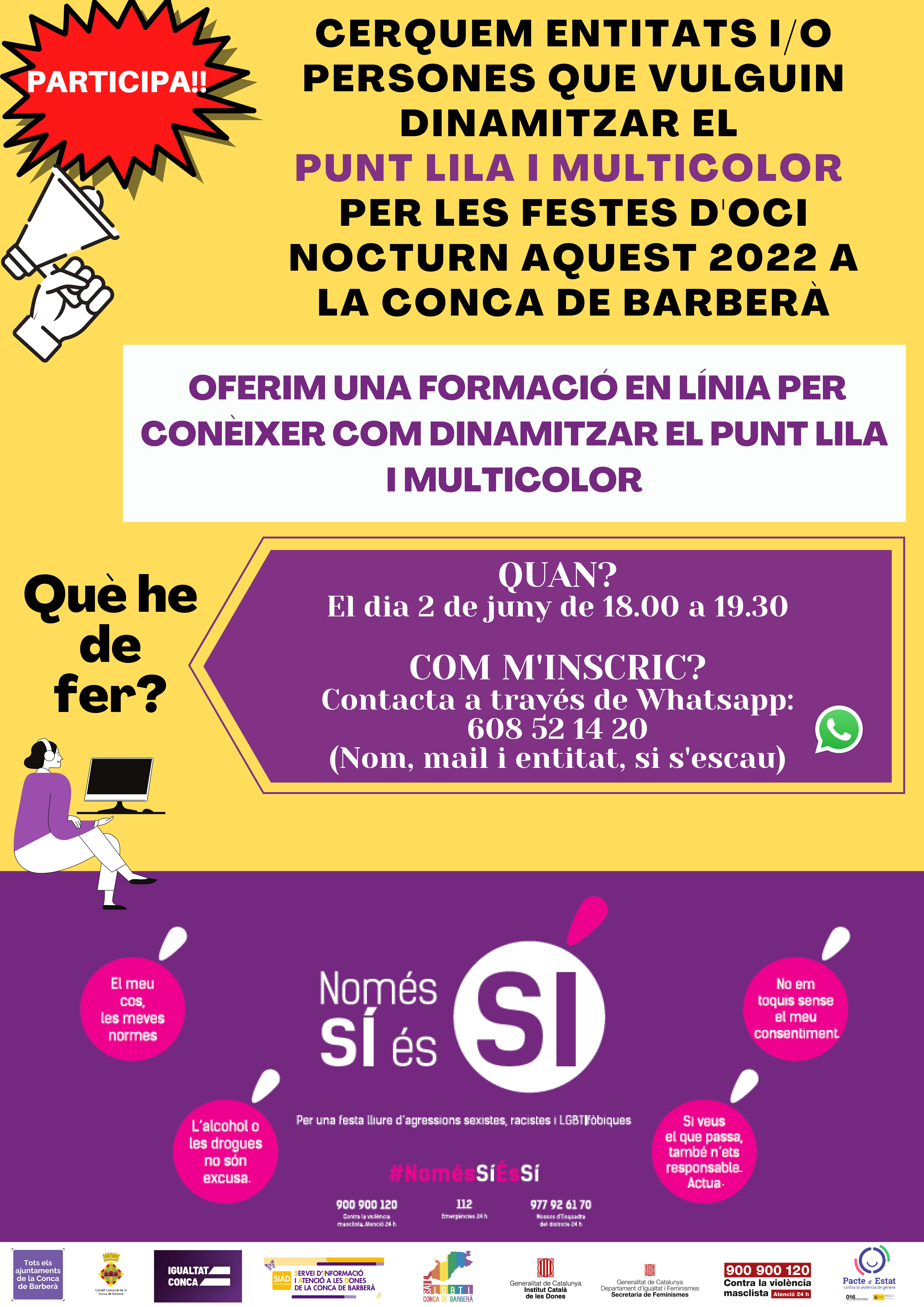 Se cerquen entitats i/o persones que vulguin dinamitzar el punt lila i multicolor per les festes d'oci nocturn 2022