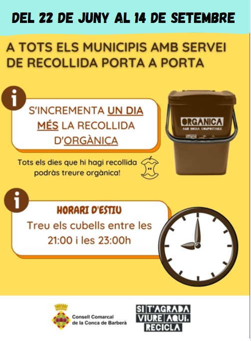 Canvi d’horari del servei porta a porta a l’estiu