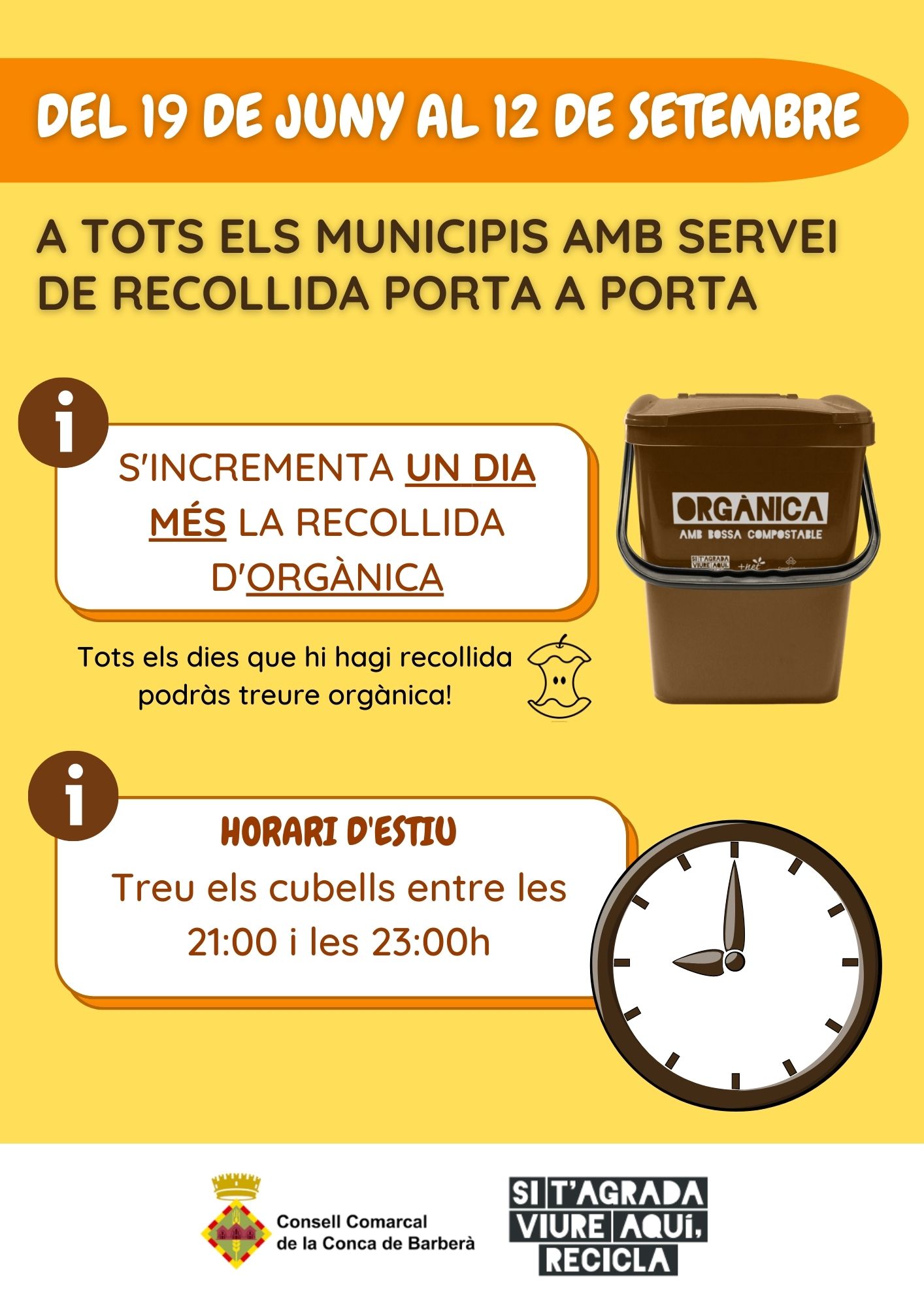 Canvi d'horari del servei porta a porta a l'estiu