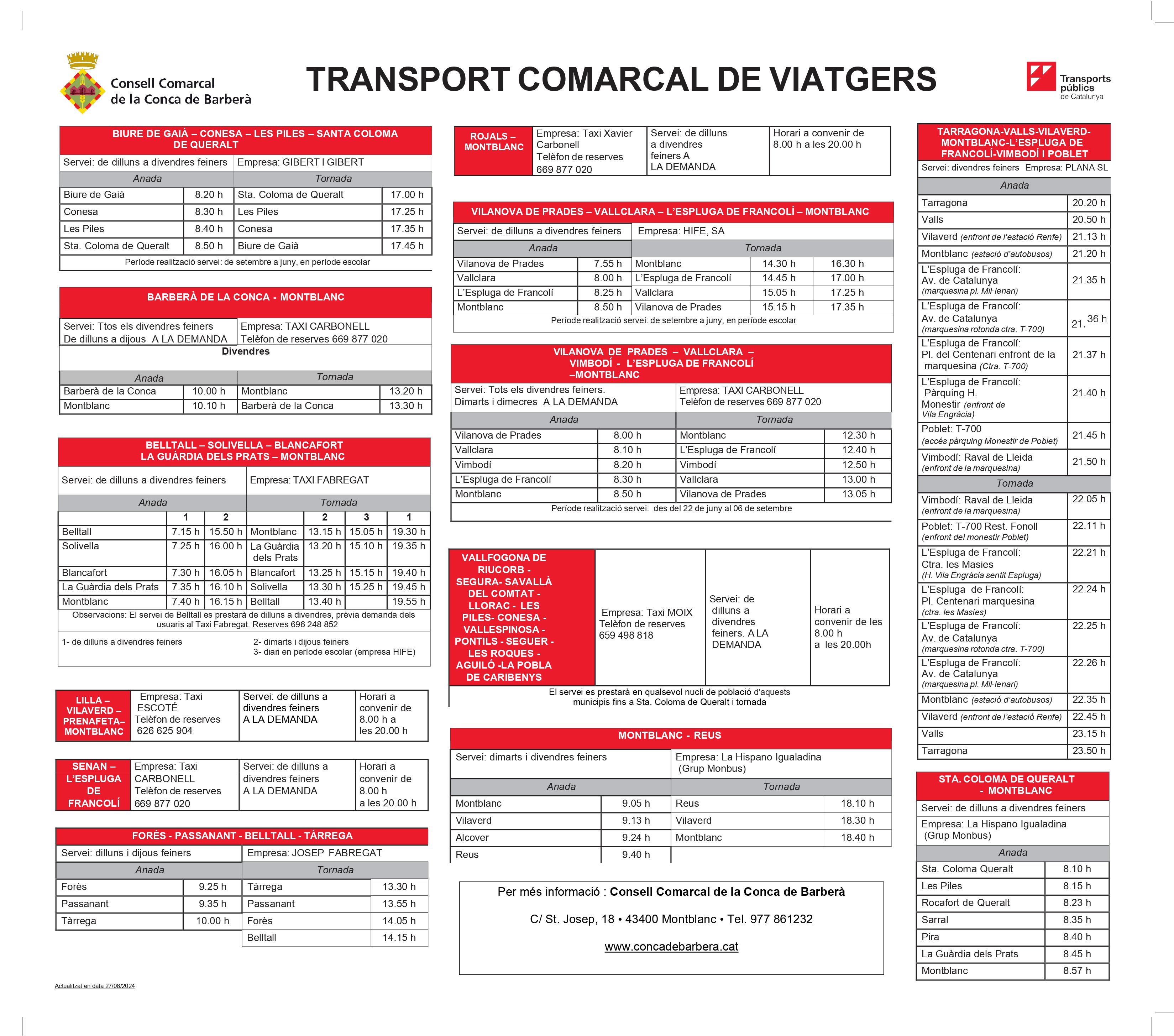 Ampliacions i nous serveis de transport comarcal de viatgers a la demanda