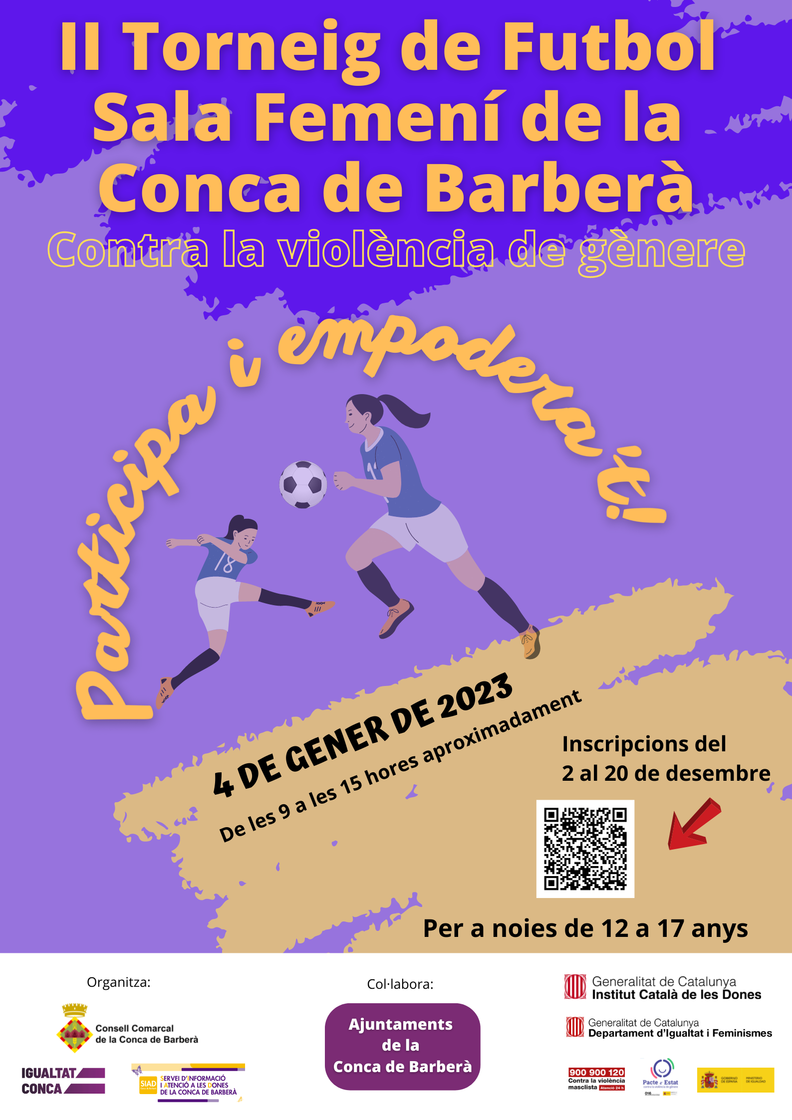 Comencen les inscripcions del ii torneig de futbol sala femení de la conca de barberà contra la violència de gènere