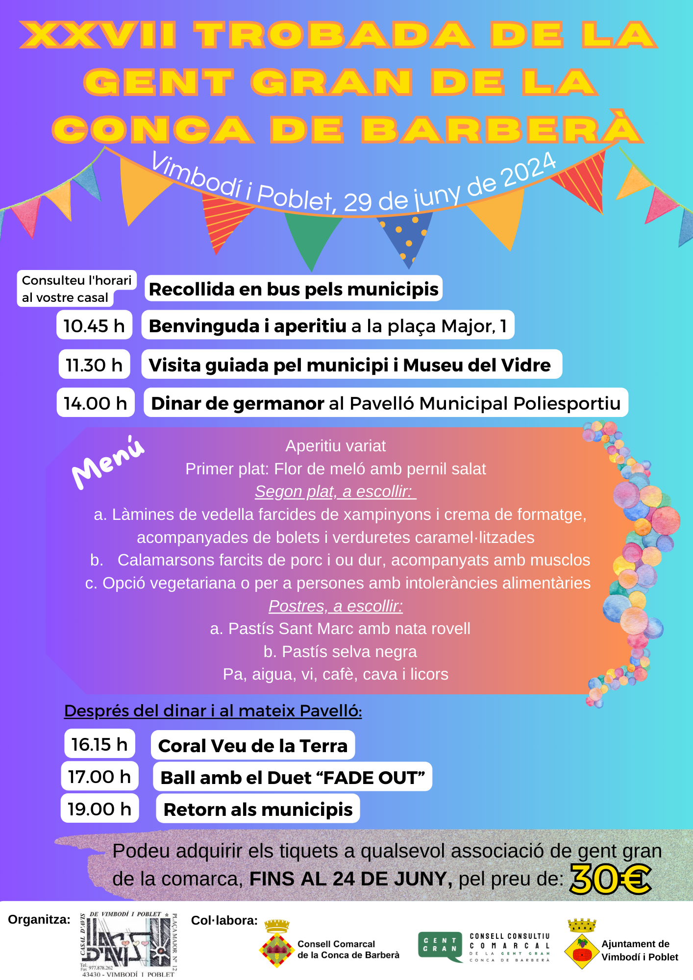 Vimbodí i poblet acollirà la xxvii trobada de la gent gran de la conca de barberà