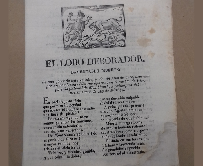 El consell comarcal adquireix un fulletó del segle xix sobre un atac de llops a pira