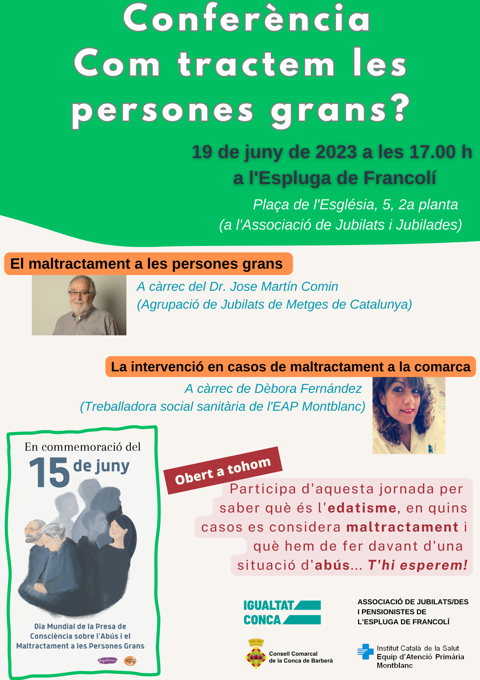 El consell comarcal de la conca de barberà reivindica el dia mundial de la presa de consciència sobre l’abús i el maltractament a les persones grans