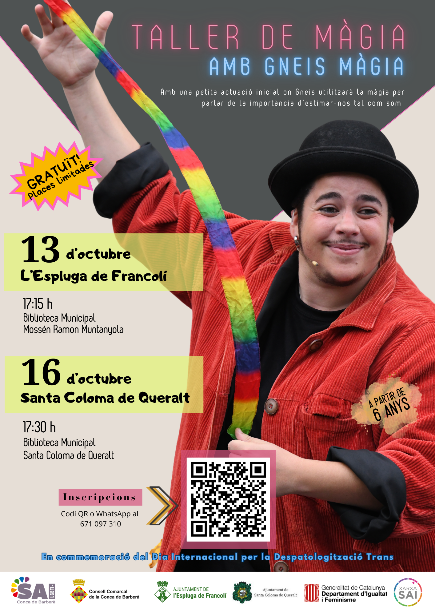 El sai lgbti+ de la conca de barberà organitza un taller de màgia amb gneis magia amb motiu del dia per la despatologització trans