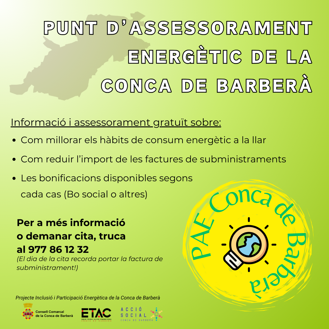 El consell comarcal de la conca de barberà crea el primer punt d’assessorament energètic de la comarca