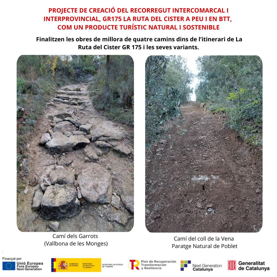 Finalitzen les obres de restauració, adequació i adaptació de camins rurals del gr175 la ruta del cister amb els ajuts next generation 