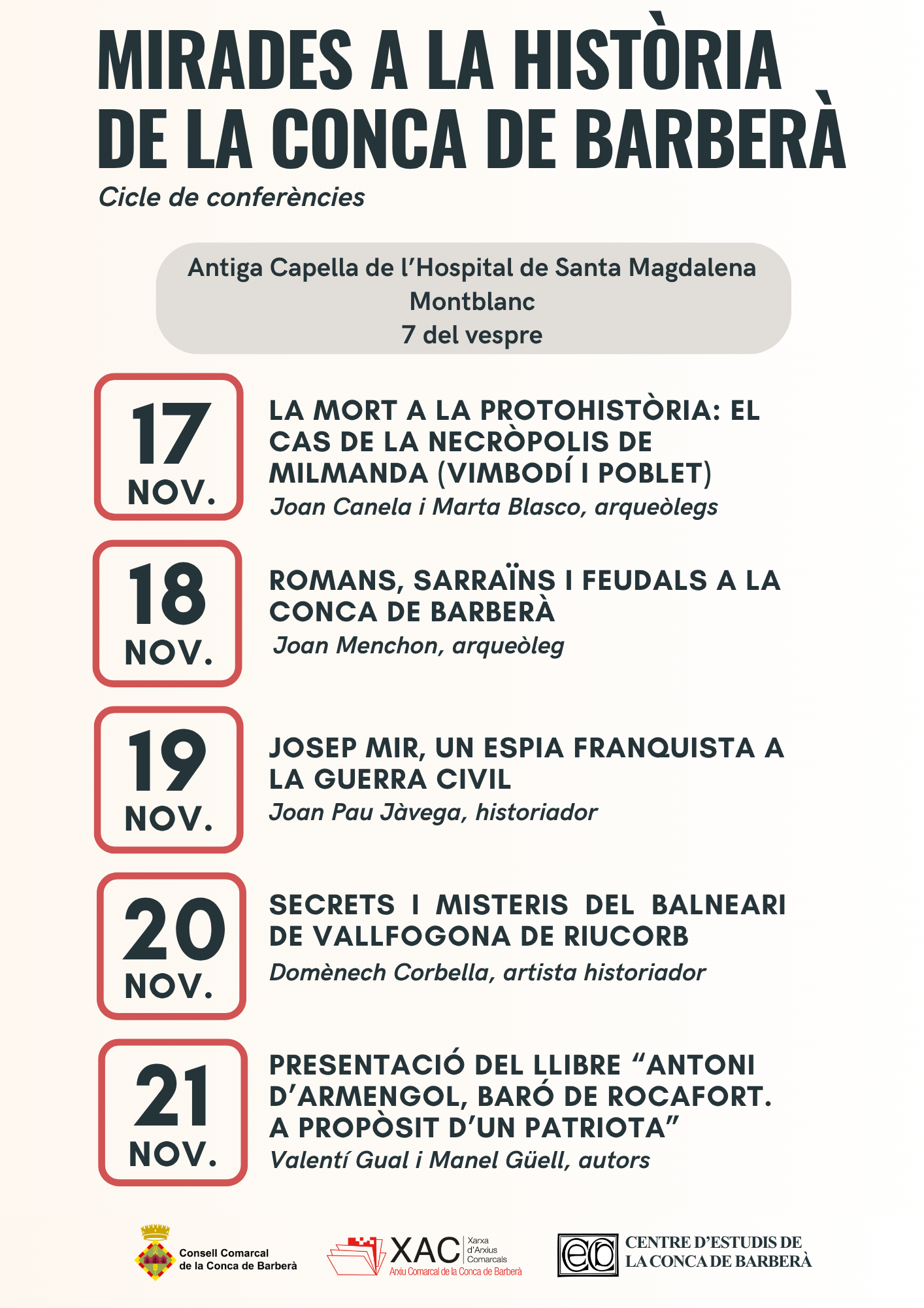 Montblanc acull un cicle de conferències per redescobrir la història de la conca de barberà