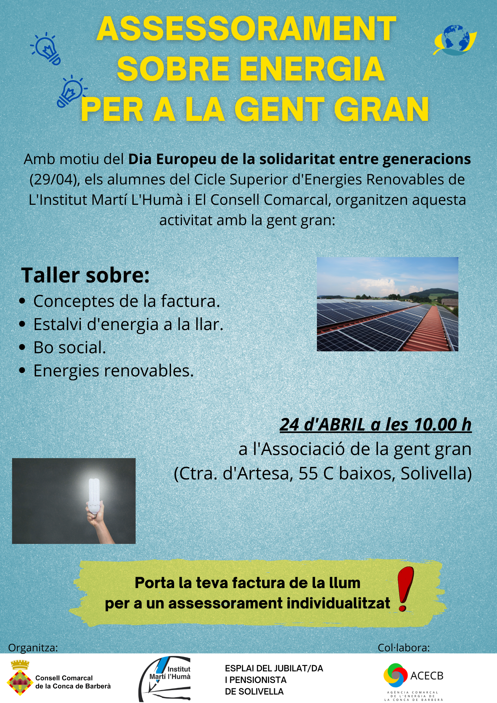 Activitat intergeneracional a la conca de barberà, per celebrar el dia europeu de la solidaritat entre generacions