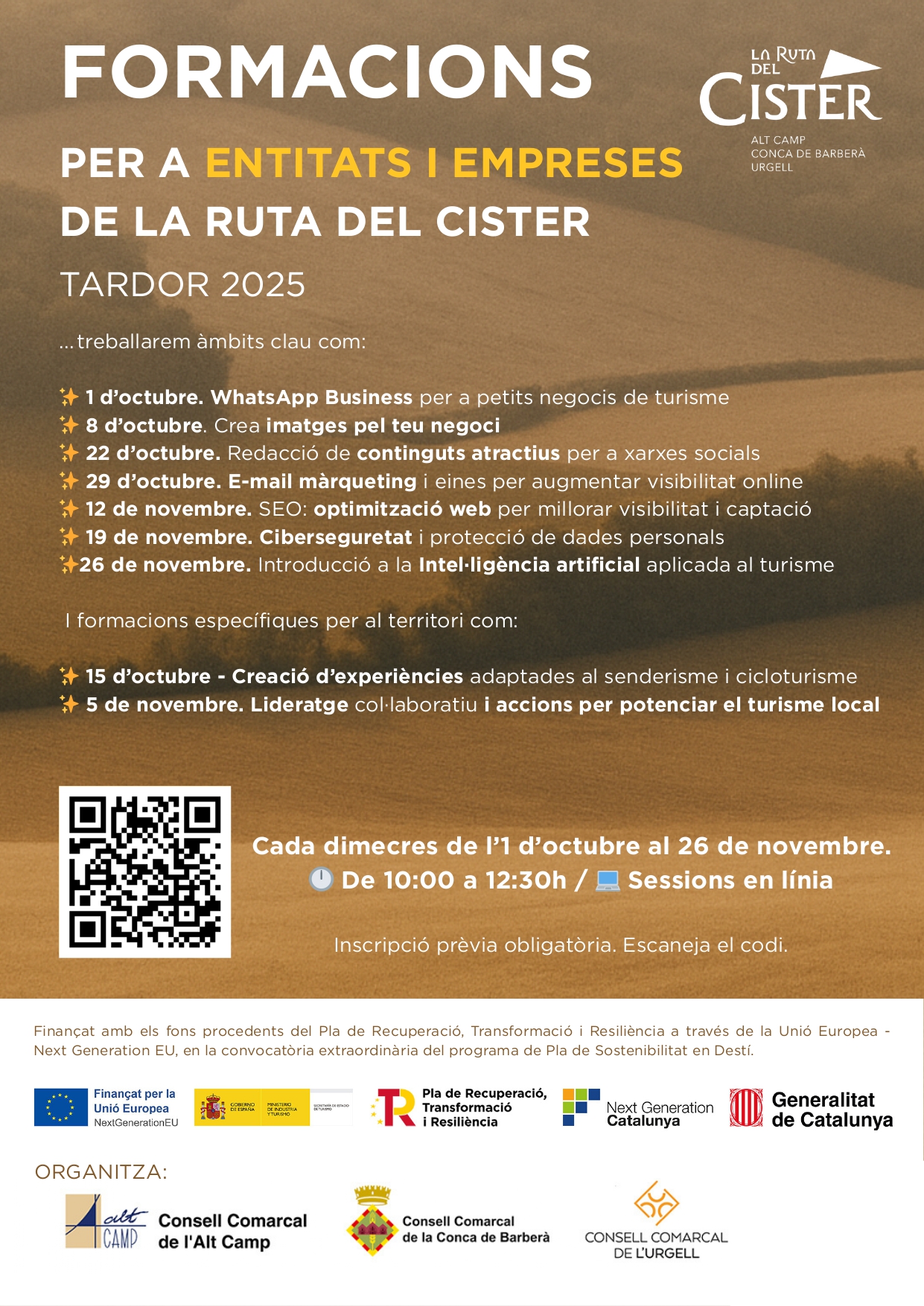 La ruta del cister ofereix nova formació i mentories per a professionals del turisme aquesta tardor