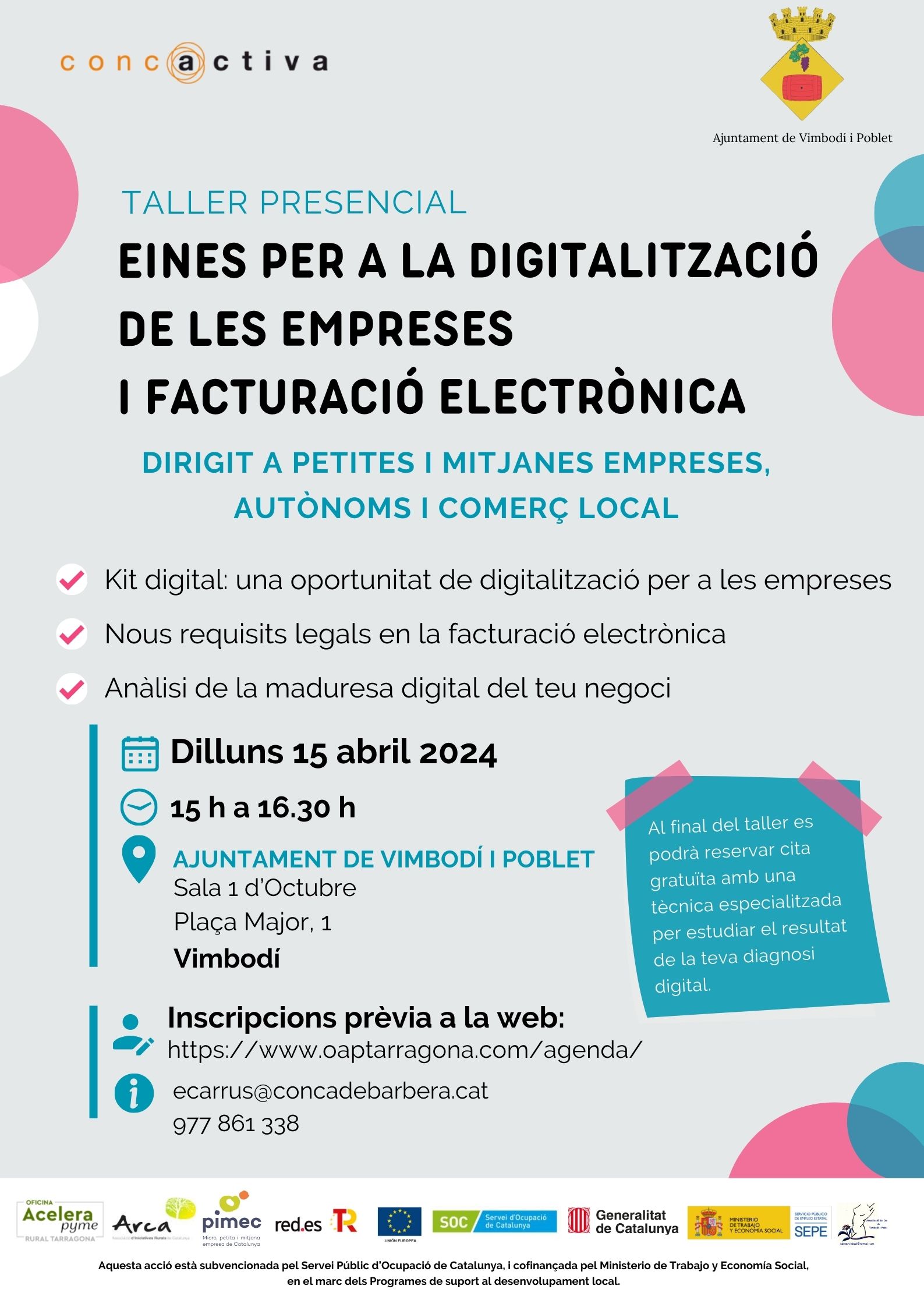 Nou taller presencial per a la digitalització de les empreses a l'ajuntament de vimbodí i poblet