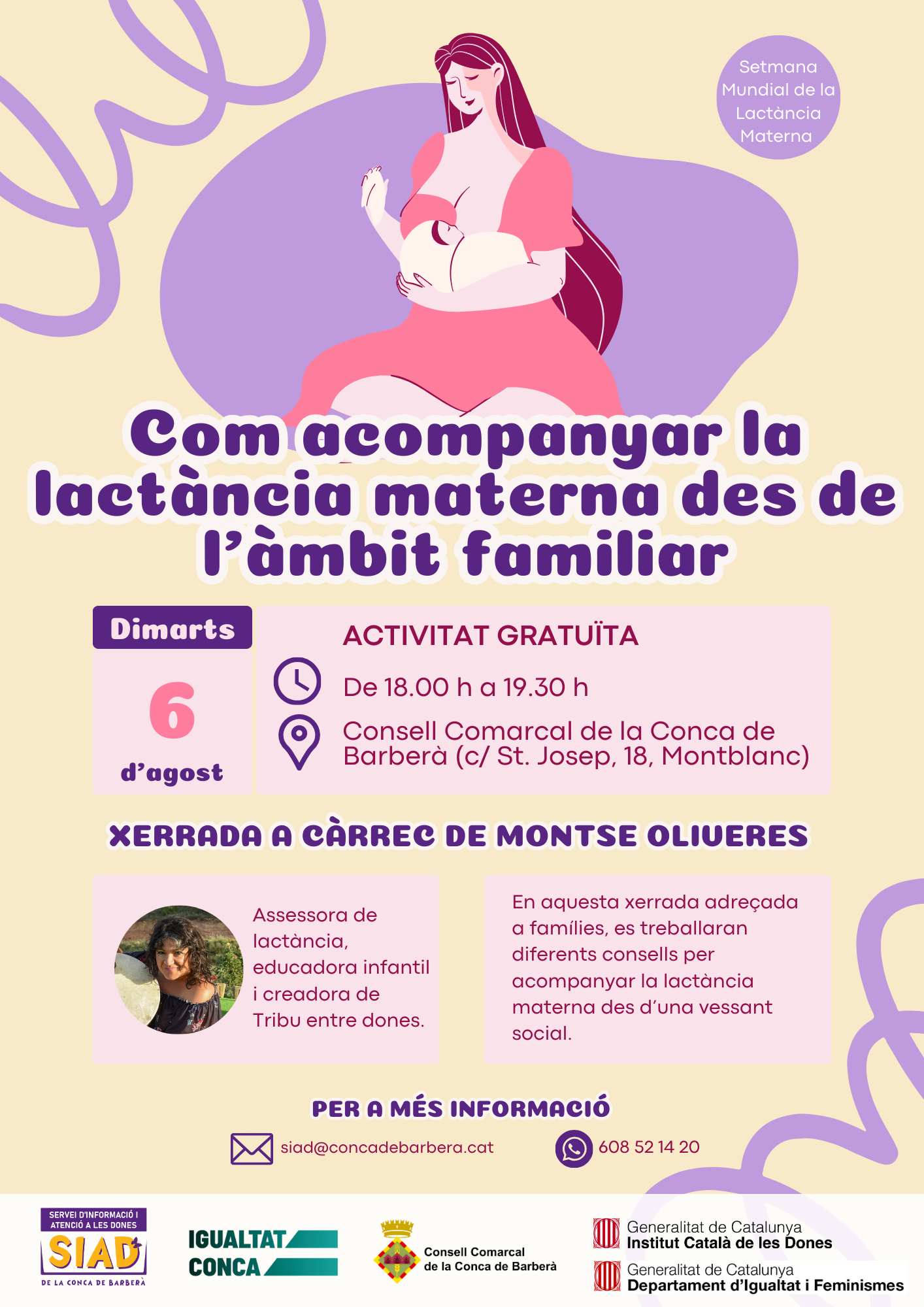 El servei d'informació i atenció a les dones (siad) organitza una xerrada sobre com acompanyar la lactància materna des de l'àmbit familiar